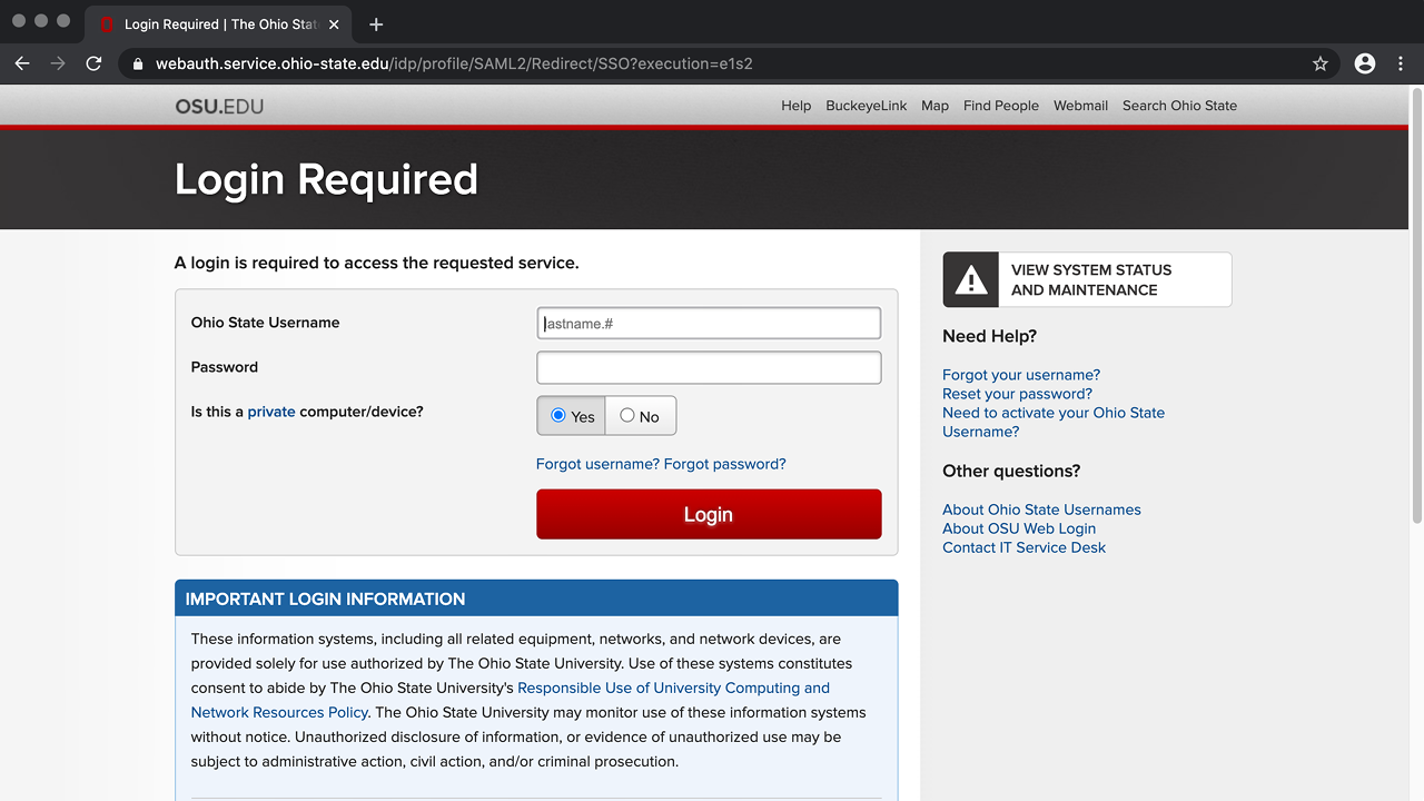 Step 02: Login using your OSU username and password.