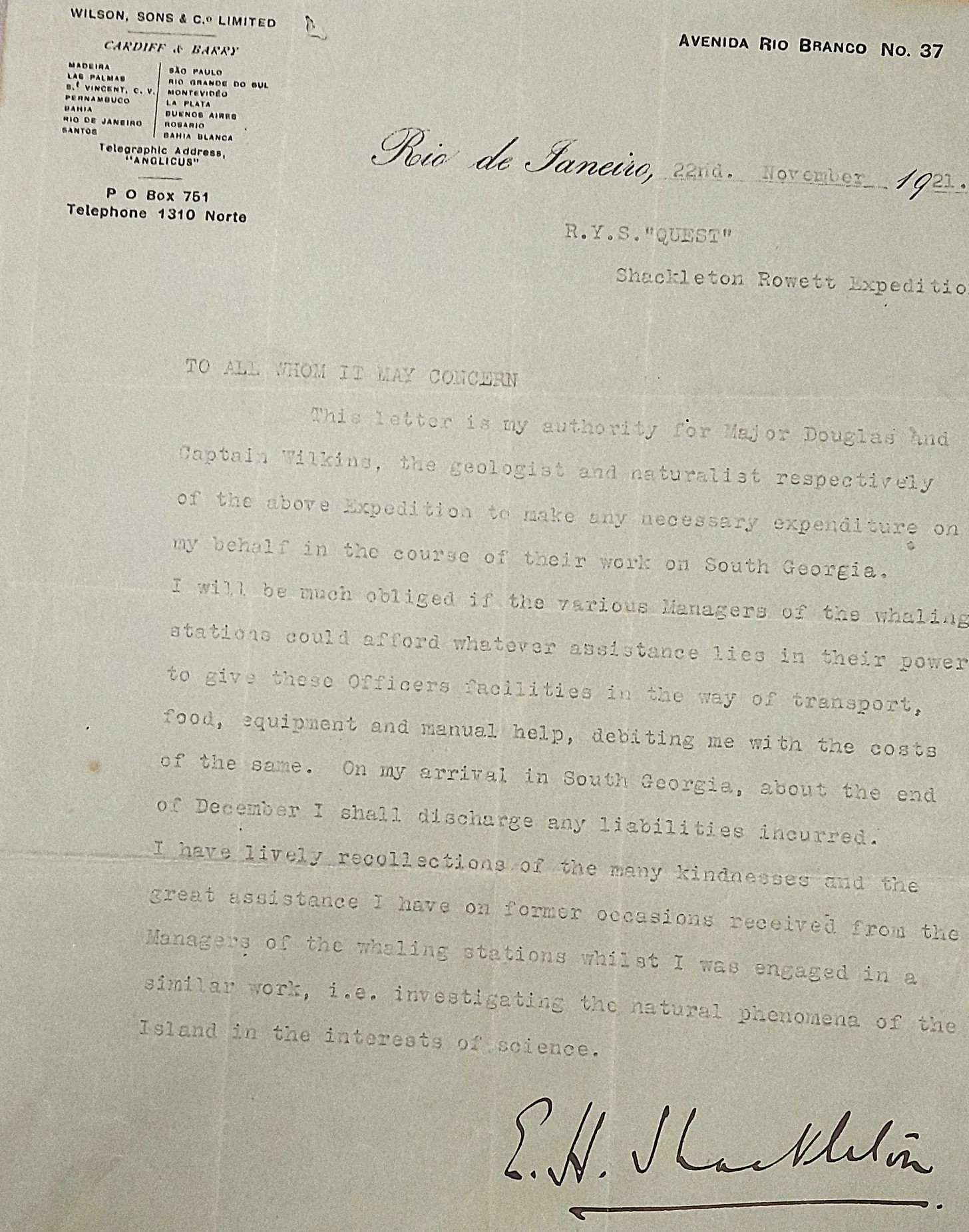 Typed letter on letterhead