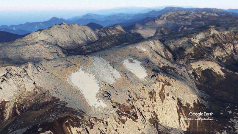 A 3D render of a glacier on the Puncak Jaya peak in Indonesia. Google Earth / Maxar Technologies, CC BY-NC