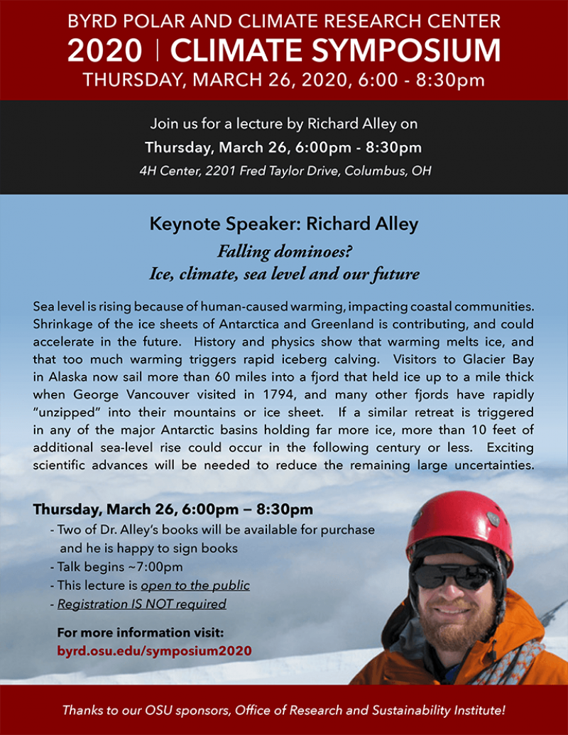 Flier for the 2020 Climate Symposium keynote speaker Richard