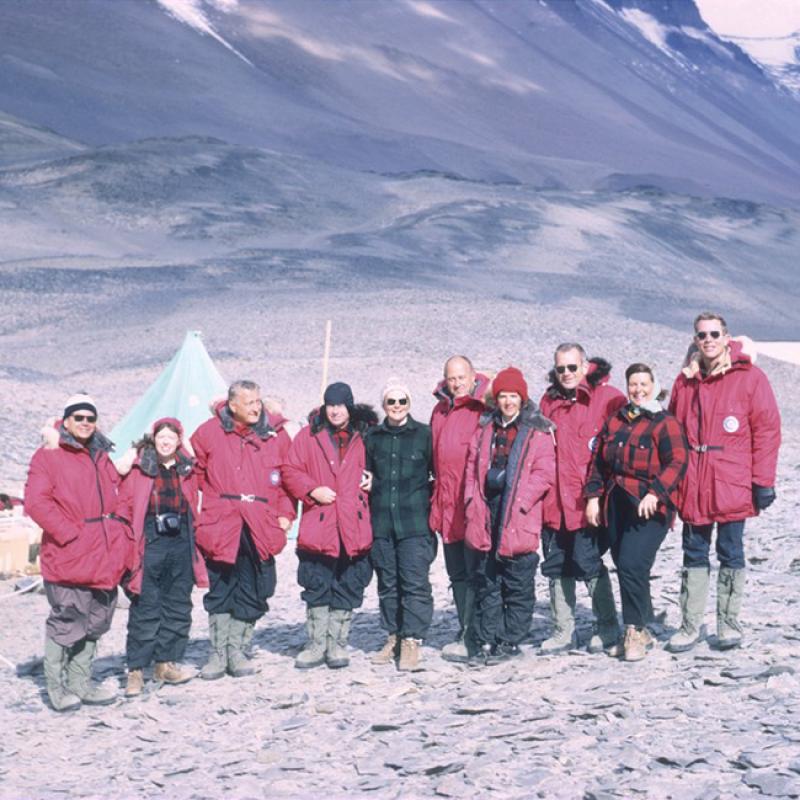 Lois Jones' team poses with fellow Antarctic resarchers in the McMurdo Dry Valleys.