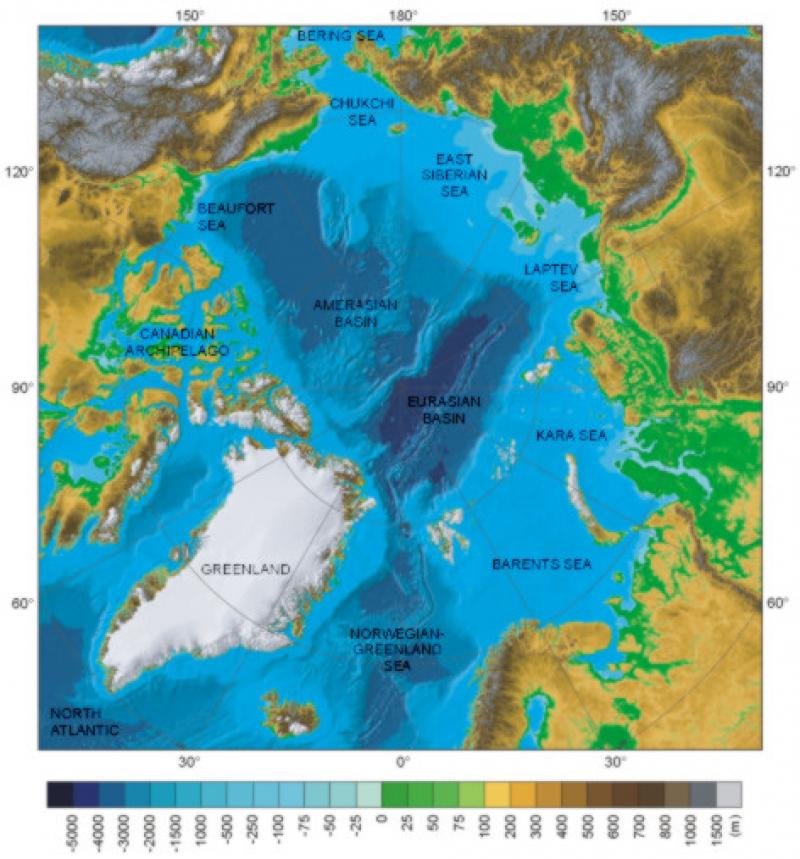 Arctic Ocen 3D bathymetry full color (105k)