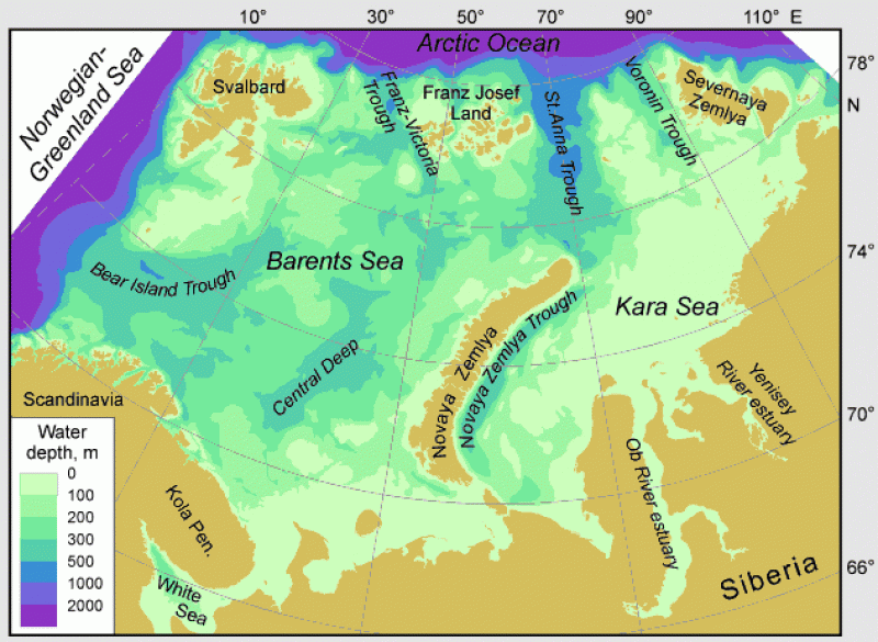 Bathymetry of the Barents and Kara seas
