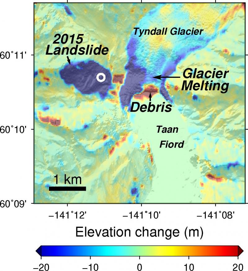 Figure 4. ArcticDEM, Elevation change at Tyndall Glacier.
