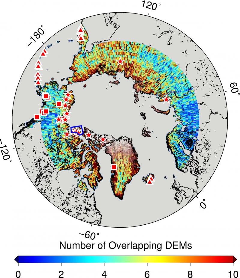 Figure 3. ArcticDEM, Number of overlapping DEMs Figure 3. ArcticDEM, Number of overlapping DEMs