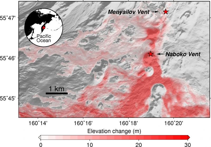 Figure 2: ArcticDEM, Elevation change at Menyailov Vent, and Naboko Vent. Figure 2: ArcticDEM, Elevation change at Menyailov Vent, and Naboko Vent.
