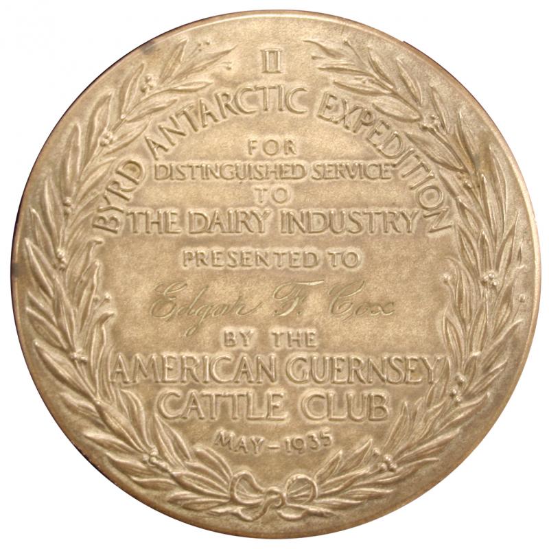 Byrd Antarctic Expedition Dairy Industry medal (back)