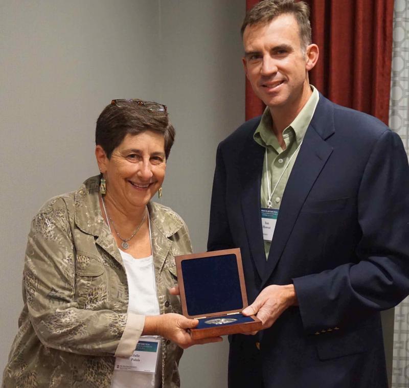 Dr. Julie Palais receiving the Goldthwait Polar Medal from Byrd Center Director Ian Howat on October 16th, 2019.