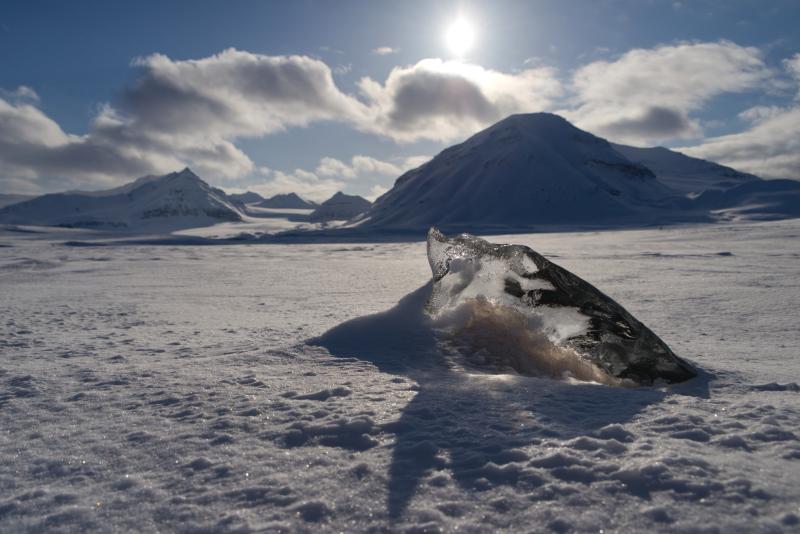 Ice formation on rock outrcop on glacier