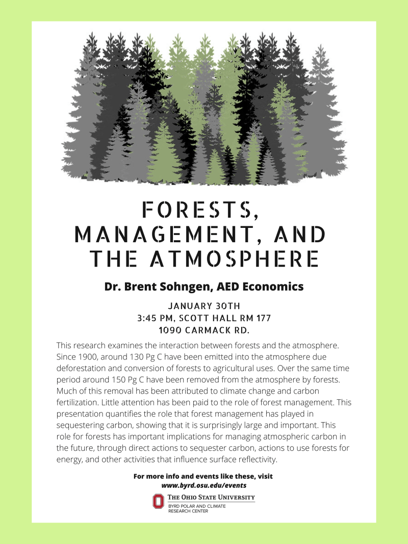 Brent Sohngen, lecture on January 30, 2019