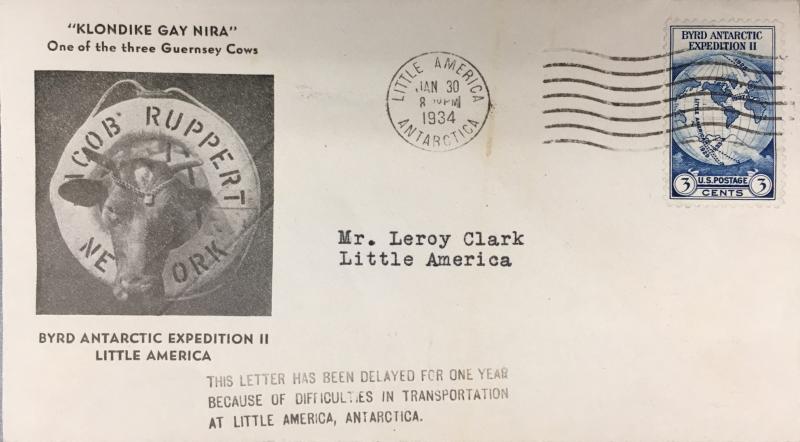 Letter sent from Antarctica on January 30, 1934, and delivered in San Francisco, California on March. 25, 1935. Letter sent from Antarctica on January 30, 1934, and delivered in San Francisco, California on March. 25, 1935.
