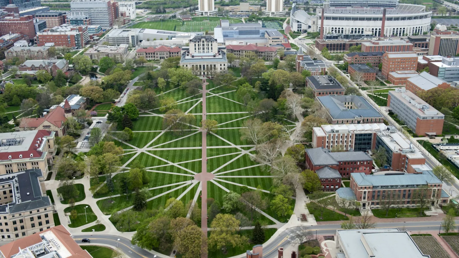 Arial view of The Ohio State University Oval.