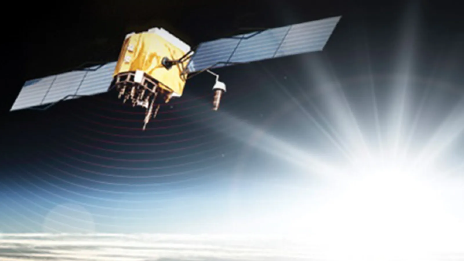 satellite in outer space and a shining sun 