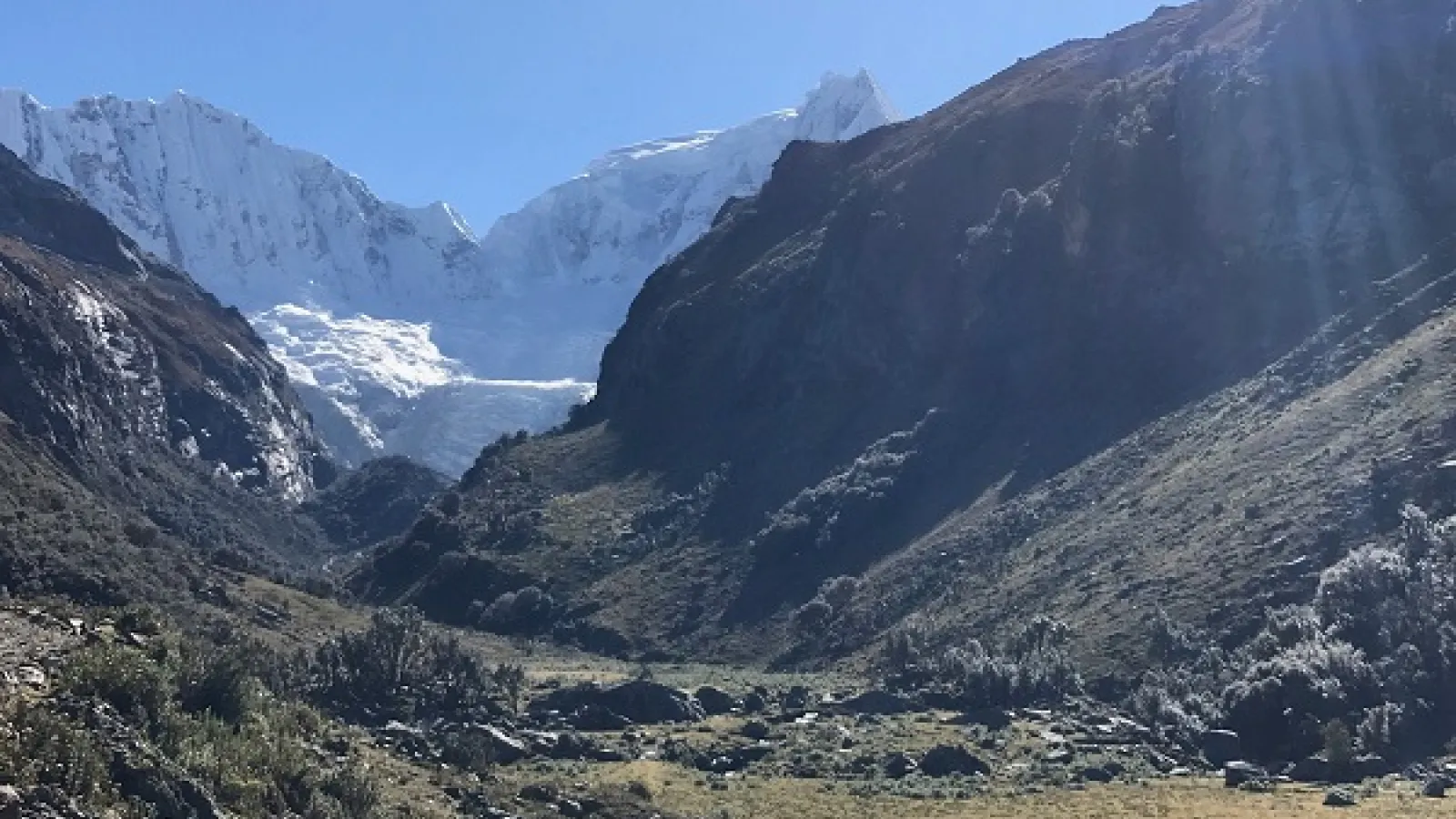 Rocky mountain landscape with a glacier in the background 