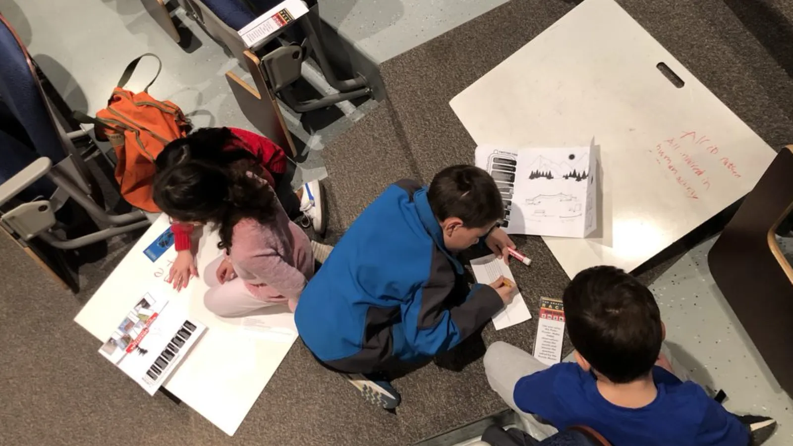 youth sitting around and writing on a dry-erase board