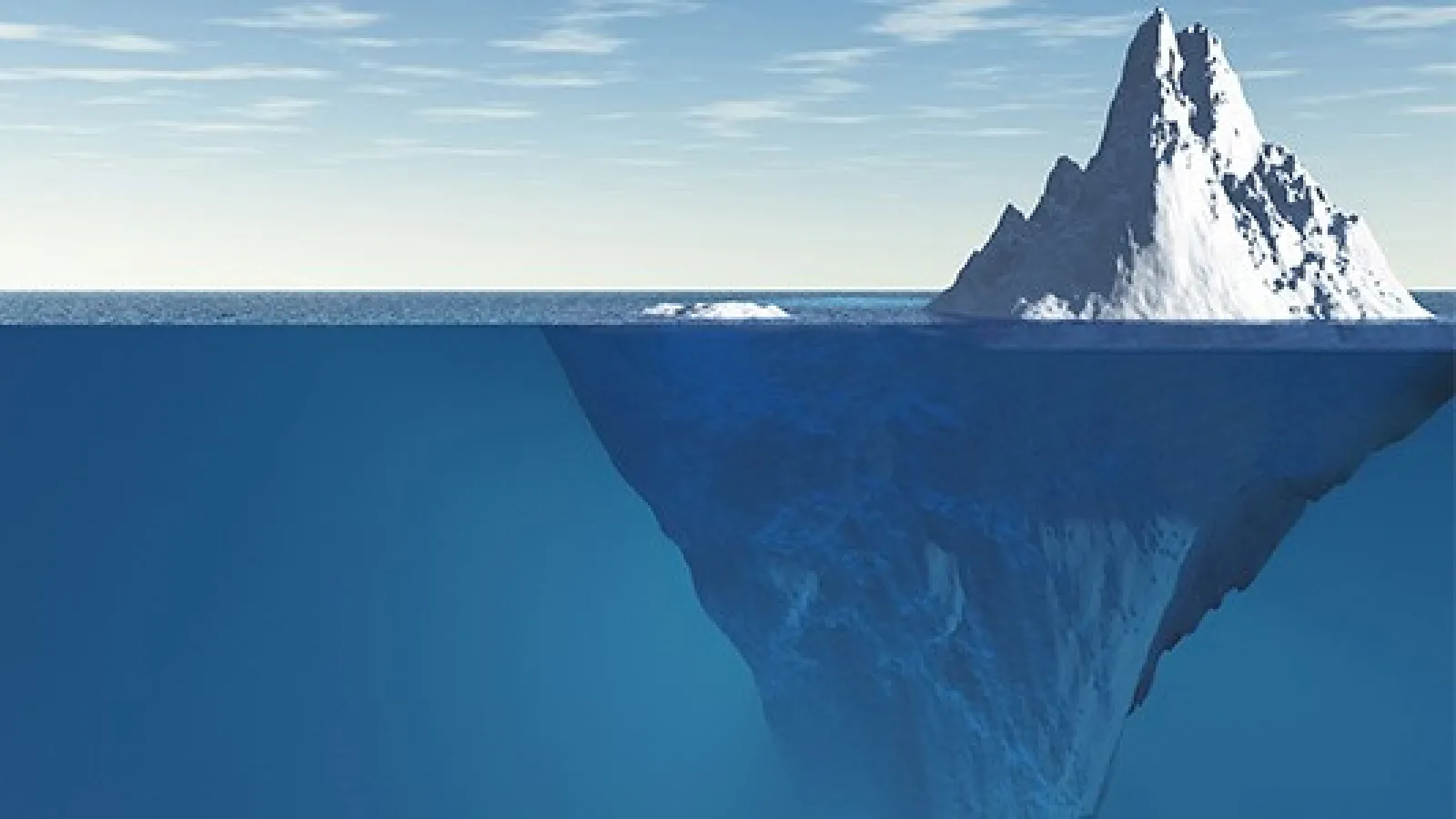 Graphic image of an iceberg in the water with the bottom of it showing under the water