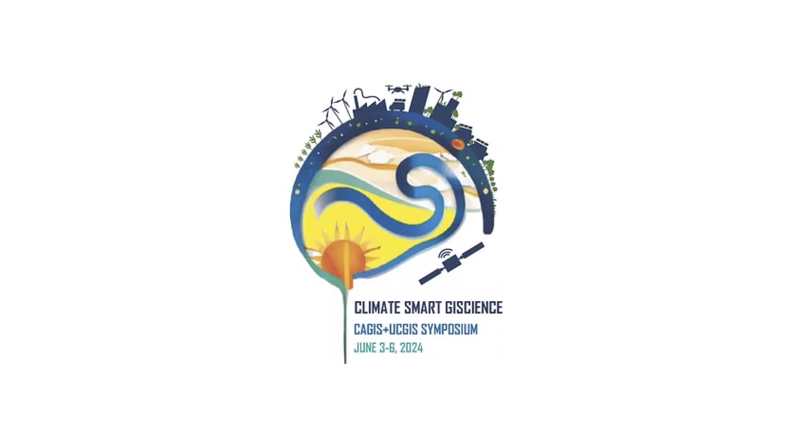 Colorful graphic for "Climate Smart GIScience" symposium, showing nature and technology elements.