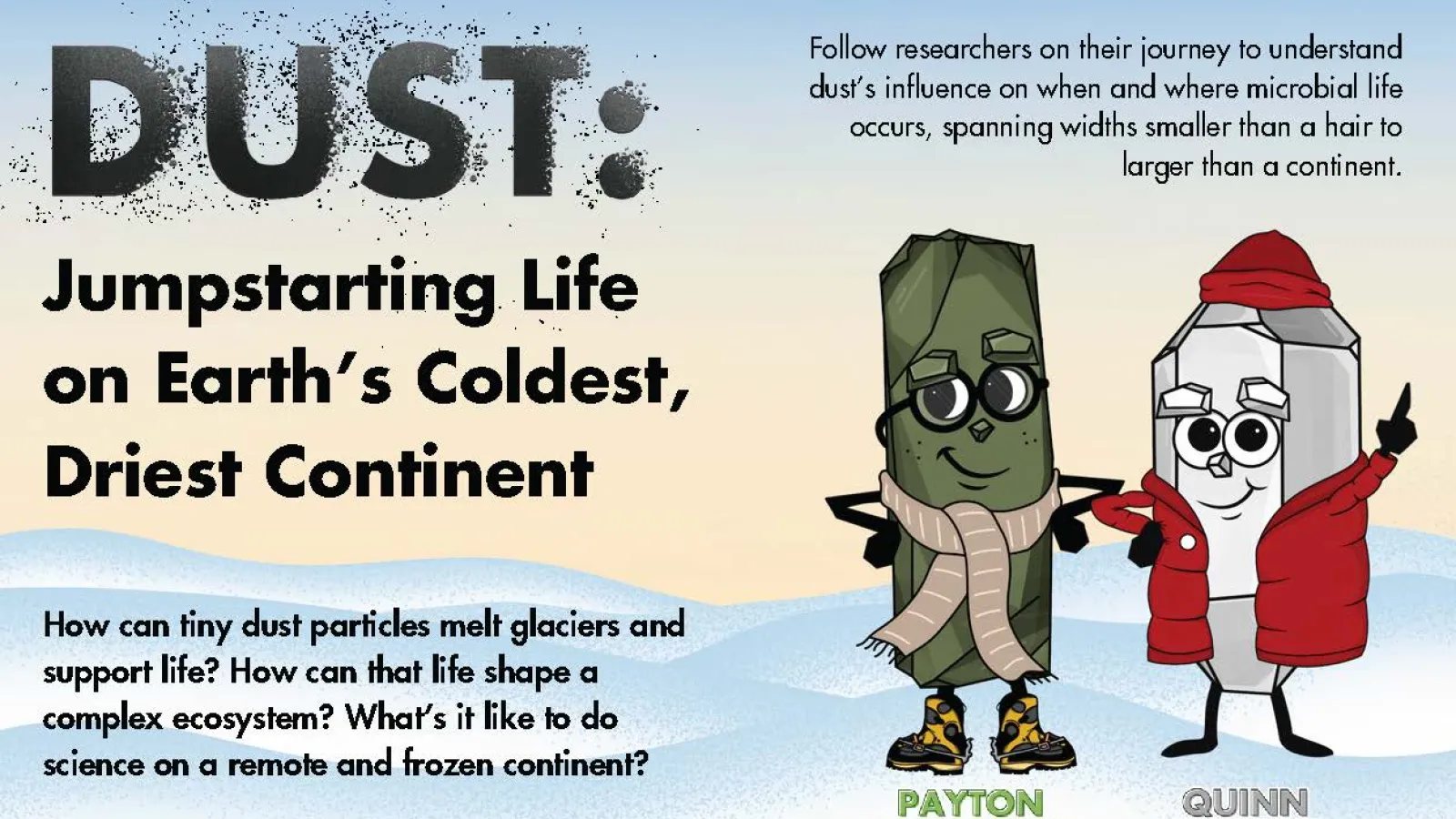 Cartoon image showing two mineral crystals dressed in cold weather gear