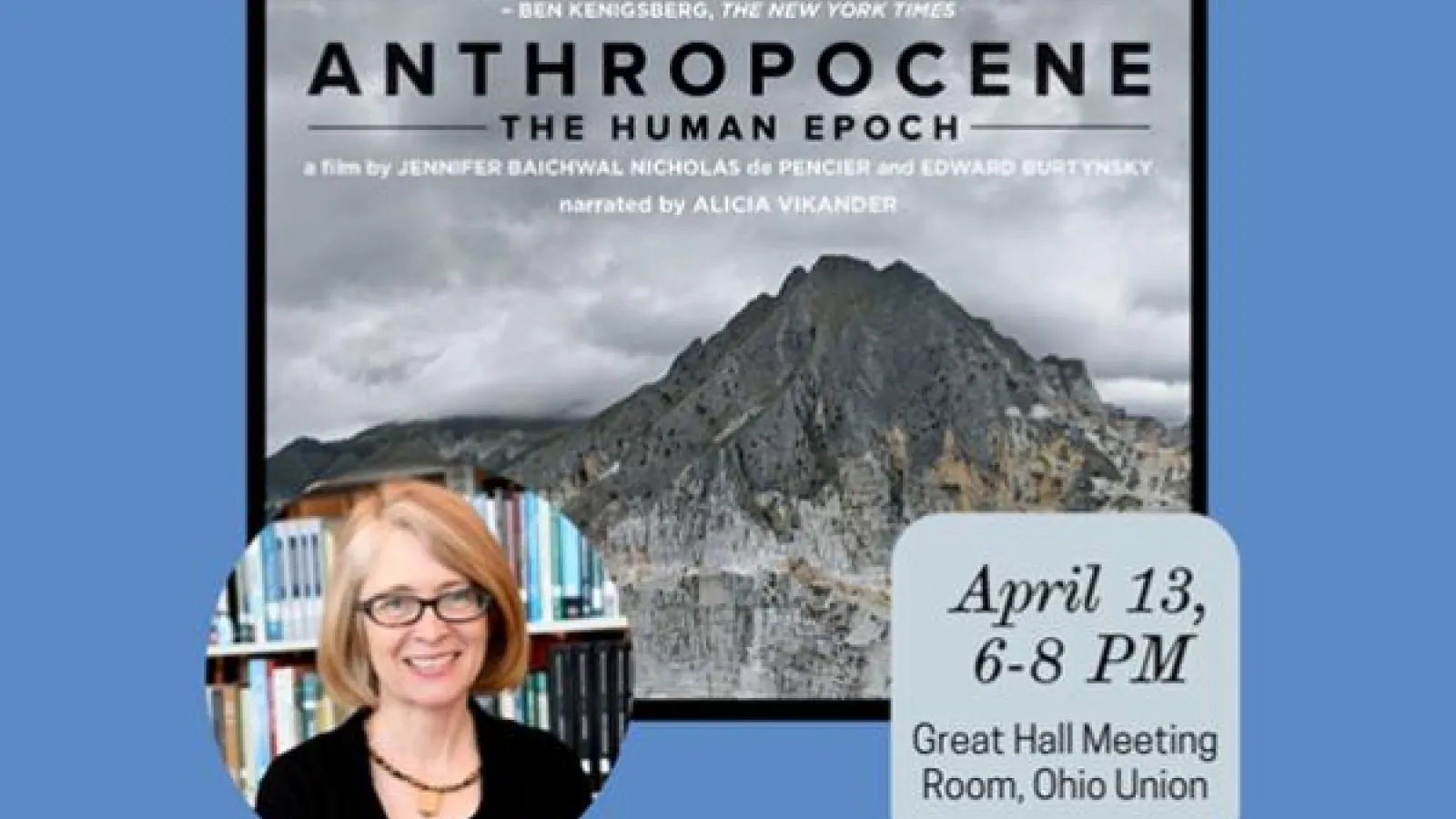 Promotional graphic for Anthropocene fil screening with event info