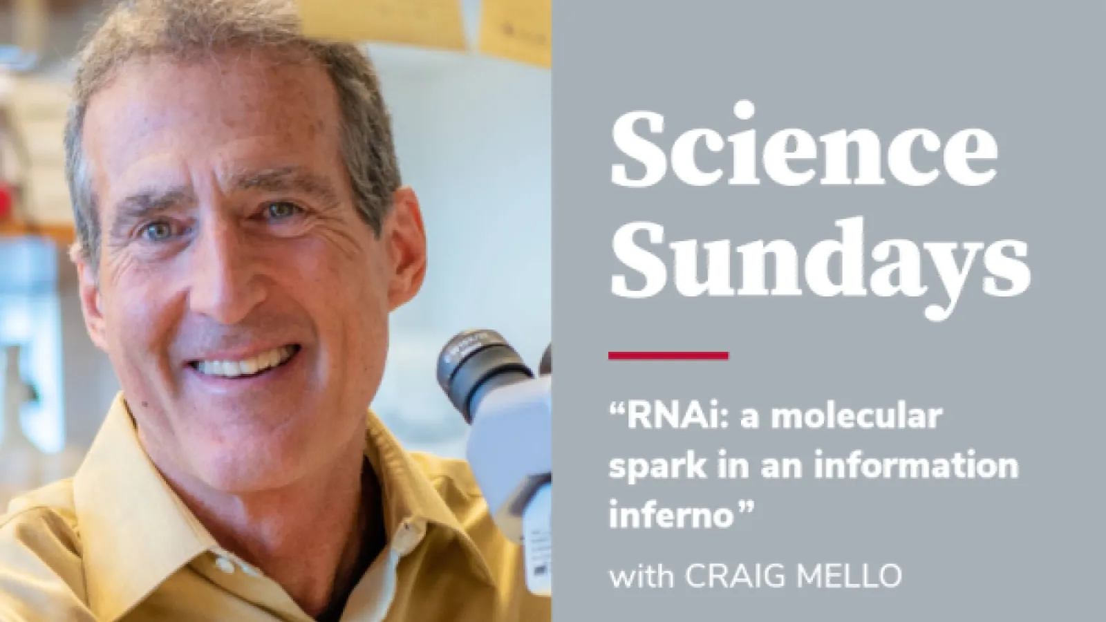 Portrait of Craig Mello smiling, wearing a yellow shirt,