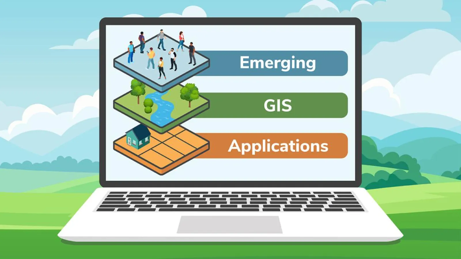 Computer with screen that says "Emerging GIS Applications"