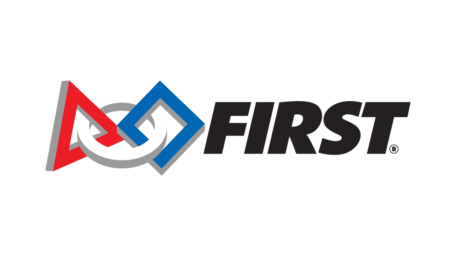 FIRST® horizontal logo depicting a red triangle connected to a blue square by a white circle.