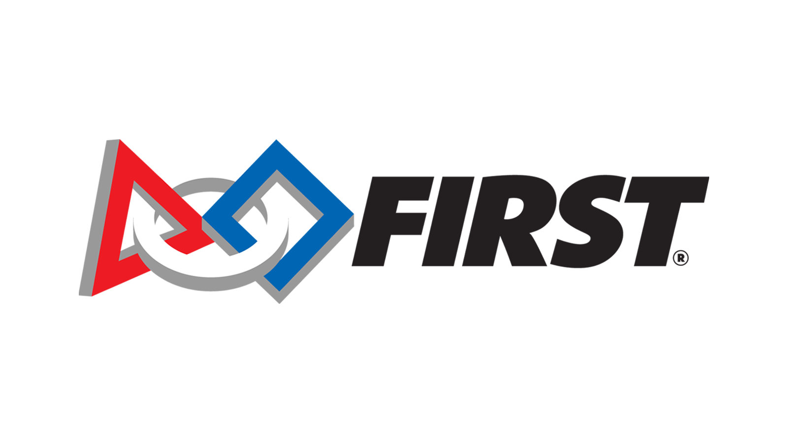 FIRST® horizontal logo depicting a red triangle connected to a blue square by a white circle.