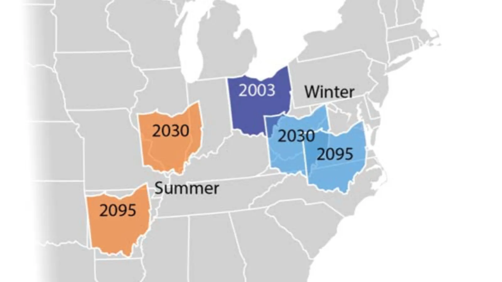Map Showing Ohio's Summer and Winter Climate in the Future