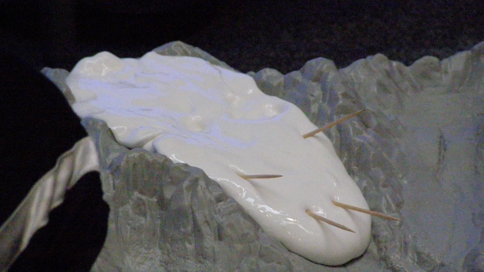 Close-up view of flubber with toothpicks