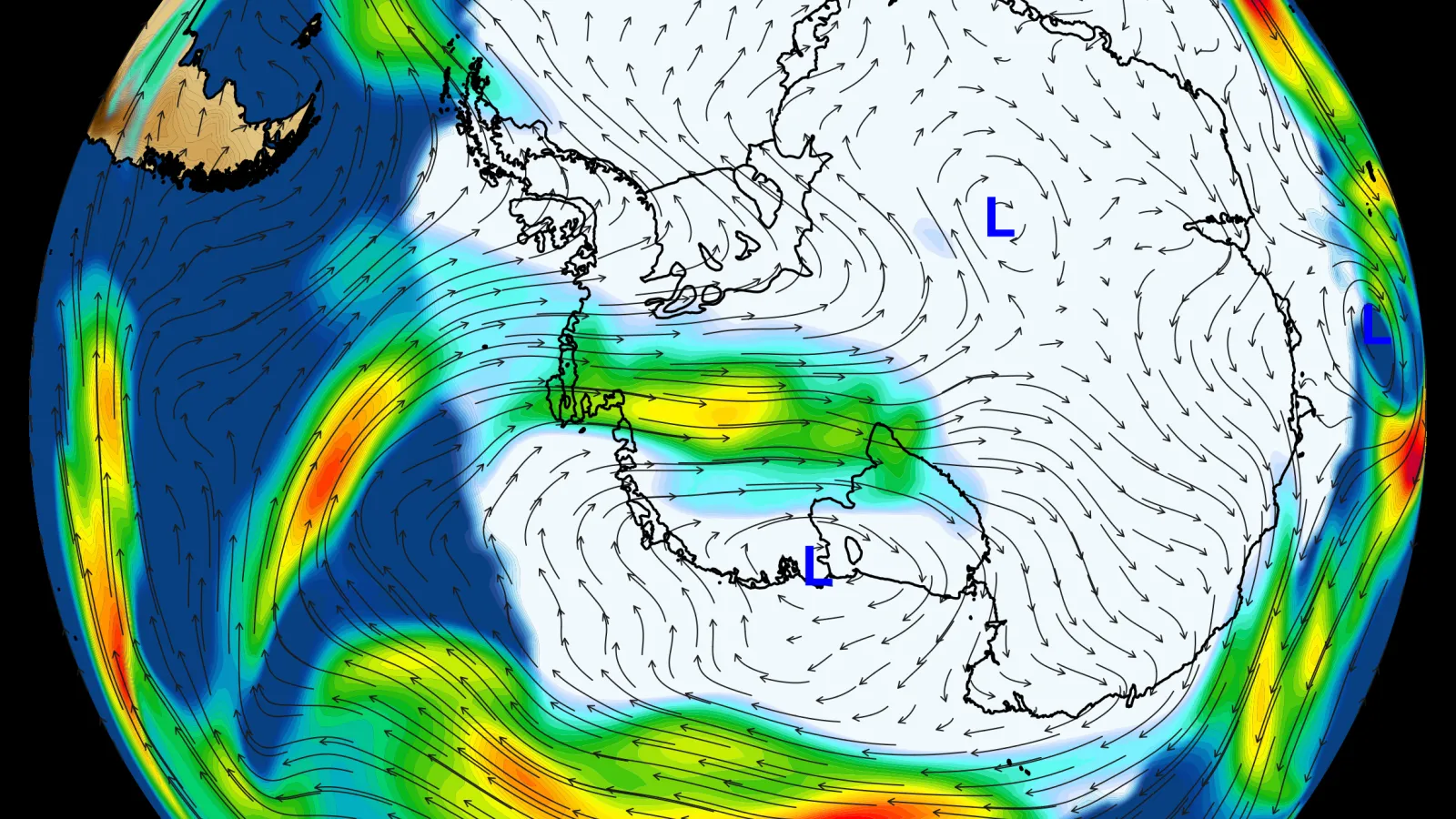 Graphic showing wind conditions in Antarctica