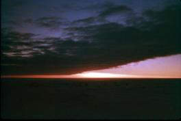 The ground and sky are dark with a sliver of pink in the sky on the right-hand side of the horizon.