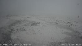 A snow covered field with low visibility