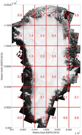 Mosaiced Landsat ETM+ and RADARSAT imagery from the years 1999 to 2002, full explanation on page. Mosaiced Landsat ETM+ and RADARSAT imagery from the years 1999 to 2002, full explanation on page.
