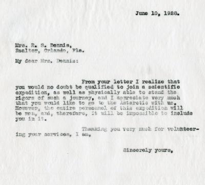 A typed letter dated June 10, 1926 sent to Mrs. R. S. Dennis, Realtor, Orlando, Fla. The tone is polite and the body text is brief.