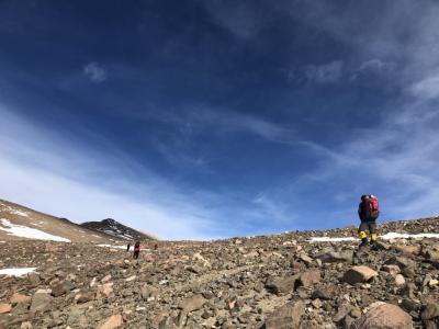 Landscape while hiking on high terrain cover slightly in snow