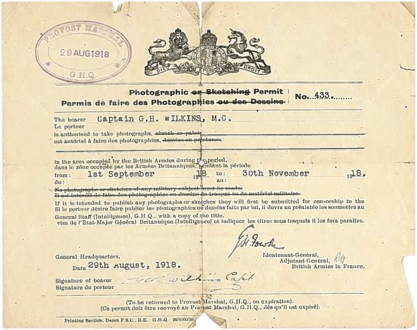Hubert Wilkins Permission to Photograph Hubert Wilkins Permission to Photograph