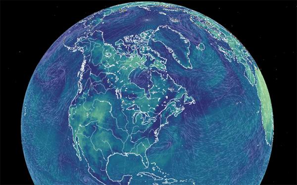 A model of Earth showing surface humidity levels