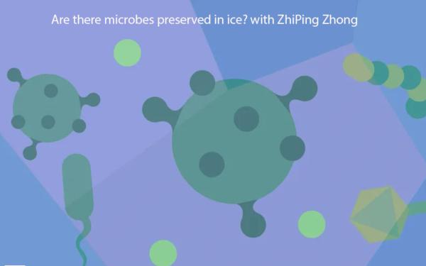 animated image of 8 various microbes in shades of green on a blue purple background