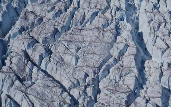 Aerial view of Crevasses in ice