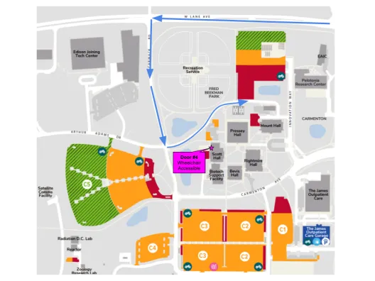 Directions for arriving by car.