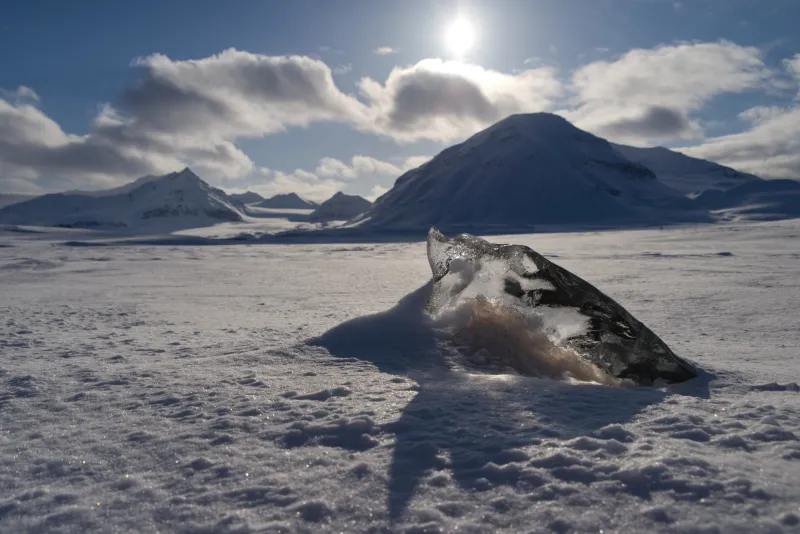 Ice formation on rock outrcop on glacier