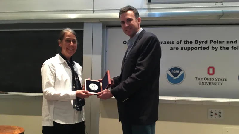 Ian Howat Presents Amy Leventer with the 2018 Goldthwait Polar Medal