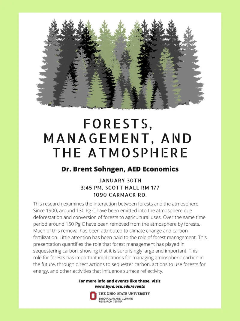 Brent Sohngen, lecture on January 30, 2019