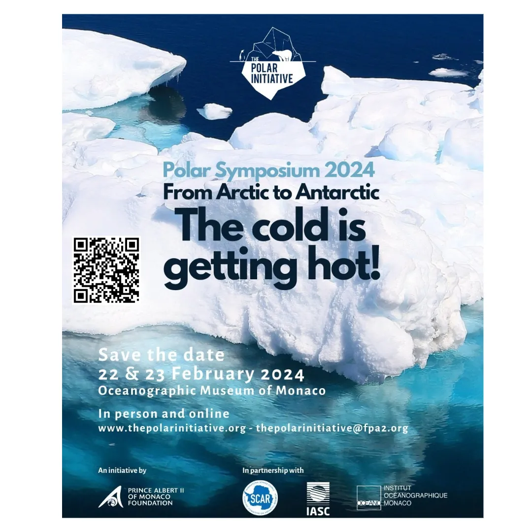 Poster of an iceberg with dates and times related to the 2024 Polar Symposium 