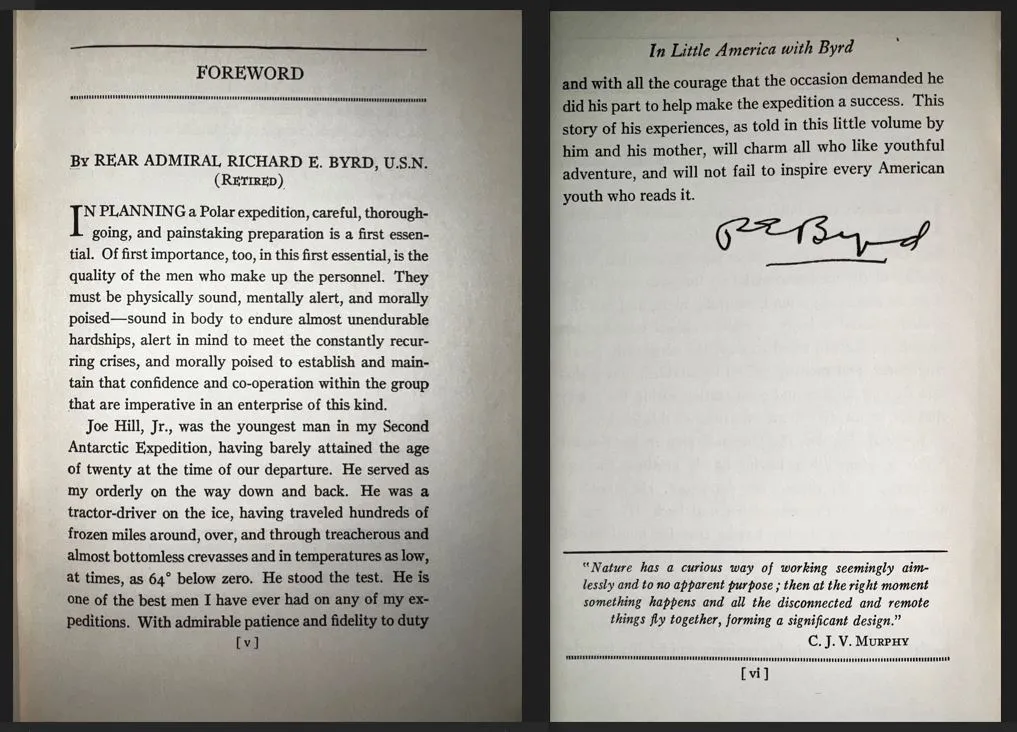 Foreword in the book "In Little America with Byrd"