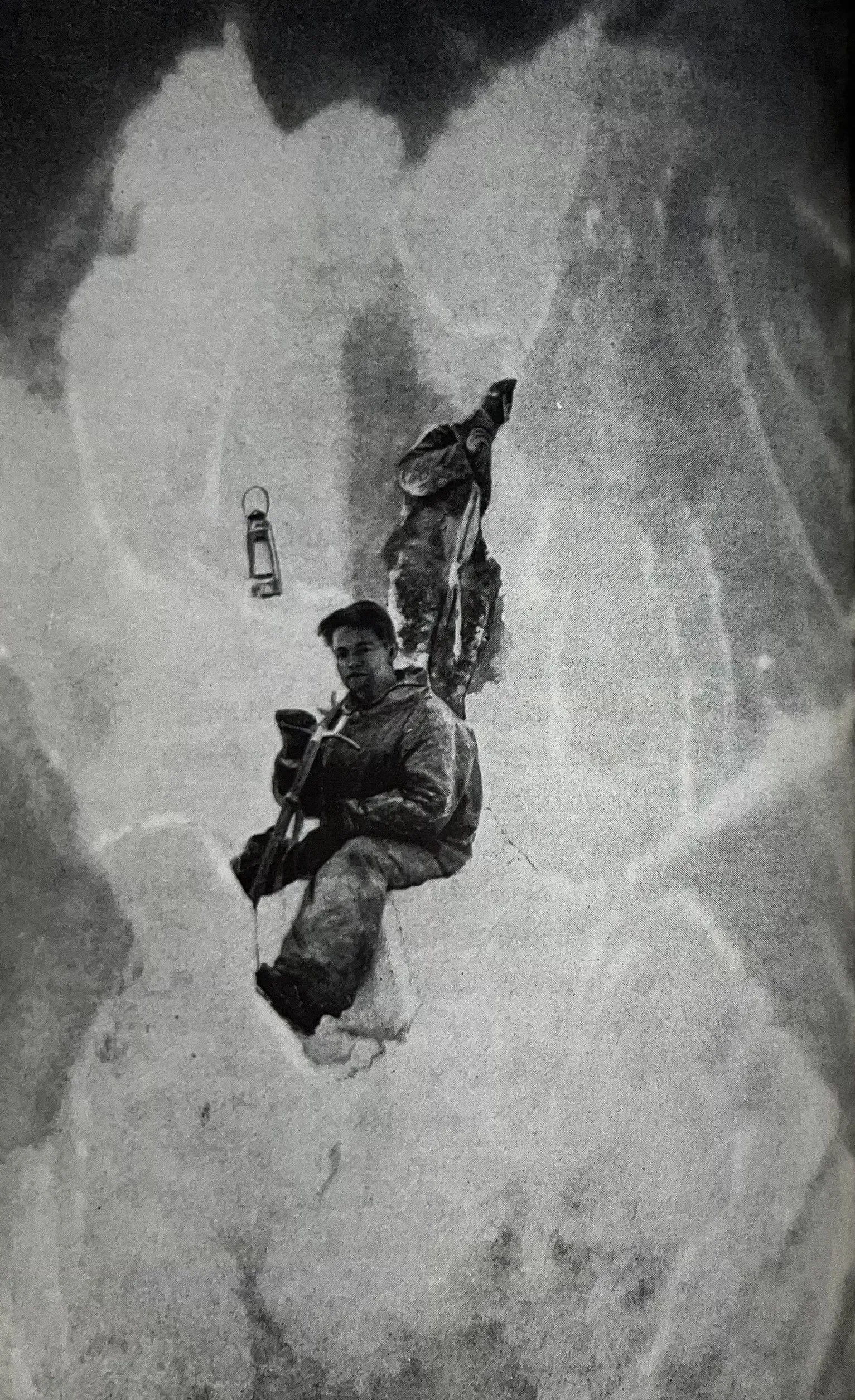 Hill and colleague in a crevasse