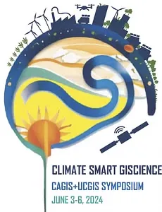 Colorful graphic for "Climate Smart GIScience" symposium, showing nature and technology elements.