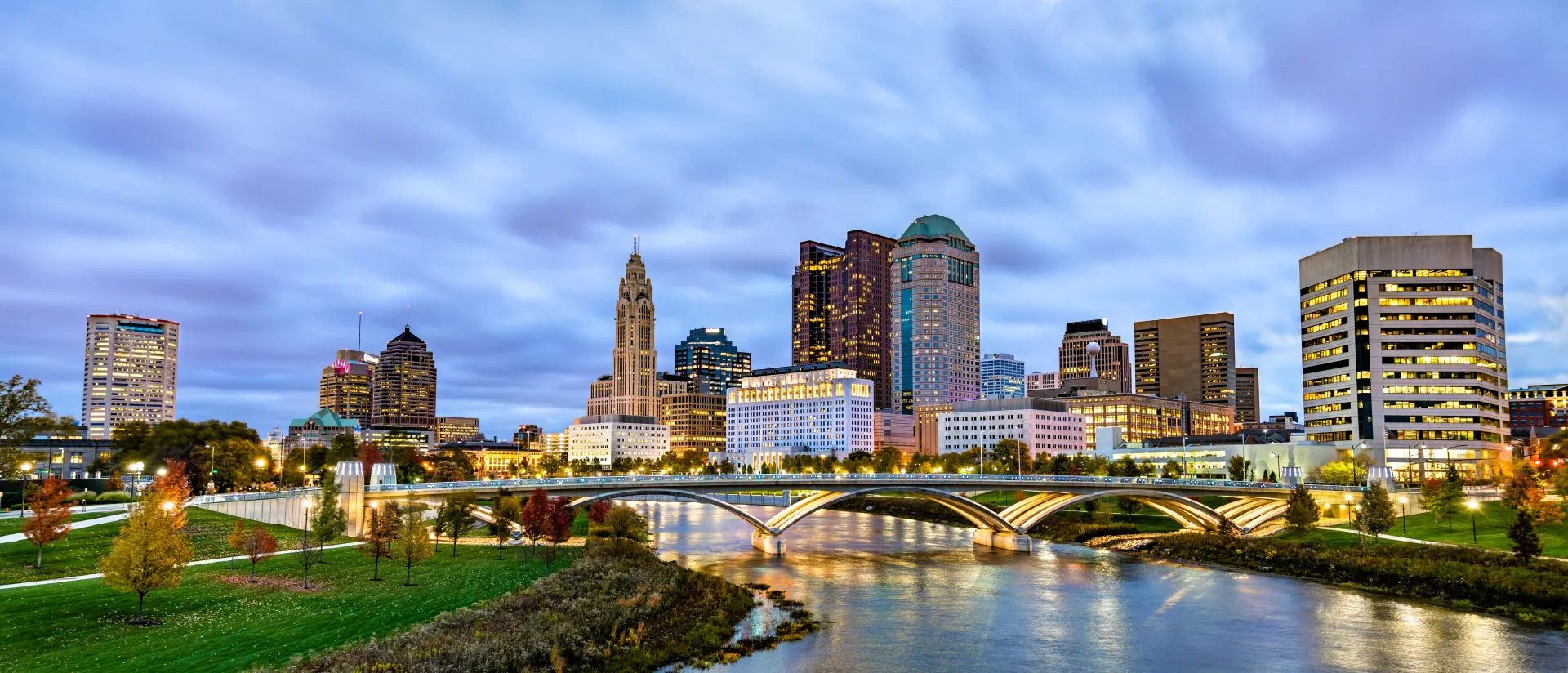 A cityscape of Columbus, Ohio with buildings