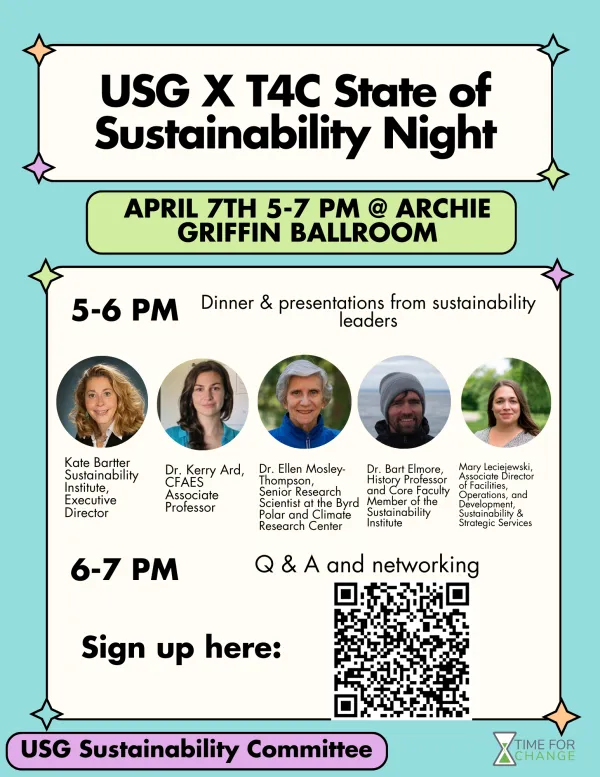 Promotional flyer for USG X T4C State of Sustainability Night