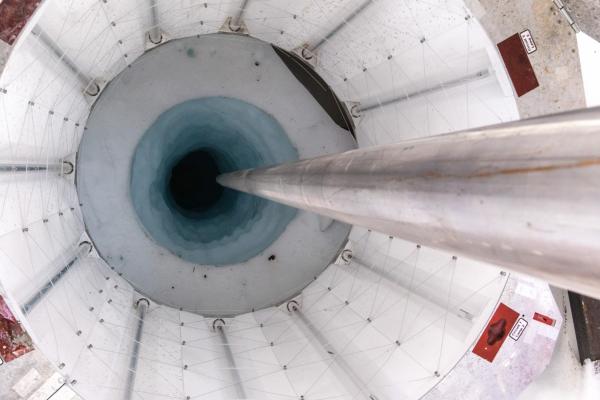 A UV collar protects the borehole and water below from contamination during drilling at Mercer Subglacial Lake Antarctica. Photo by Billy Collins, via SALSA.